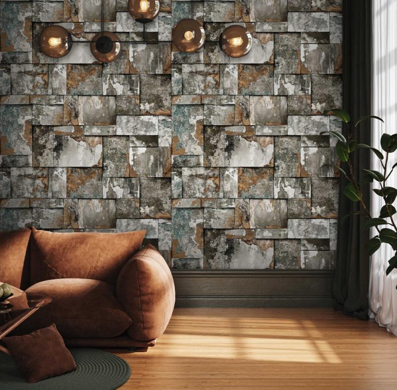 Geometrik Taş Desen Duvar Kağıdı